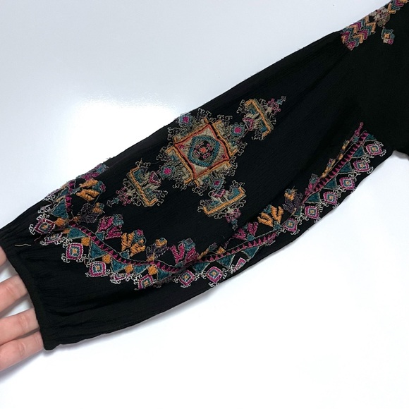 Free People Arianna Tunic Top Black Babydoll Embroidered Boho XS Gauzy Festival - Picture 6 of 16